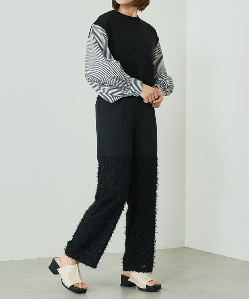 Lui's（ルイス）の「裏毛ストライプ切替ボリュームスリーブトップス（Tシャツ/カットソー・レディース・ホワイト/ブラック/グリーン・FREE）」の9枚目の写真