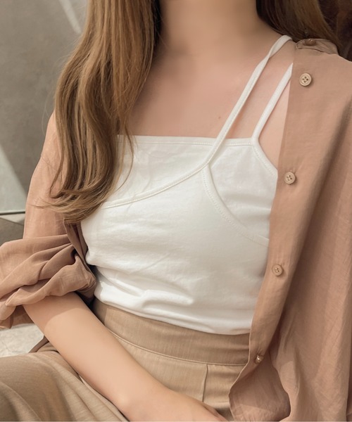 apres jour clair（アプレジュールクレア）の「【apres jour clair】1周年記念アイテム / レイヤードキャミ【ZOZOTOWN限定アイテム】（キャミソール・レディース・ダークブラウン/オフホワイト/アイボリー・X-LARGE/フリー）」の6枚目の写真