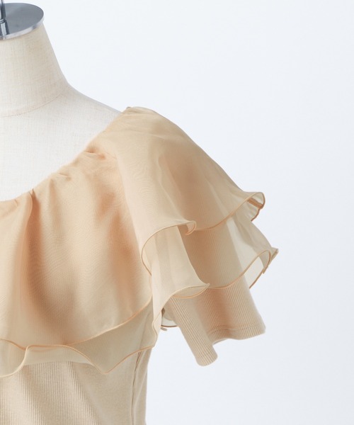 one after another NICE CLAUP(ワンアフターアナザーナイスクラップ)の「オーガンジーフリル襟テレコトップス(Tシャツ/カットソー・レディース・アイボリー/モカ/ベージュ・FREE)」の6枚目の写真