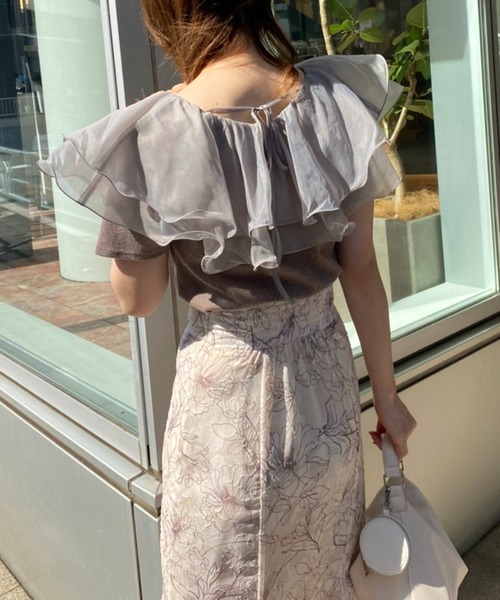 one after another NICE CLAUP(ワンアフターアナザーナイスクラップ)の「オーガンジーフリル襟テレコトップス(Tシャツ/カットソー・レディース・アイボリー/モカ/ベージュ・FREE)」の22枚目の写真