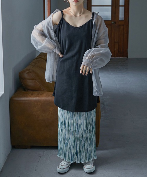 Fashion Letter(ファッションレター)の「フライスコットンレイヤードロングキャミソール(キャミソール・レディース・ブラック/オフホワイト/グレイッシュベージュ・LL/3L/M/L/4L)」の16枚目の写真