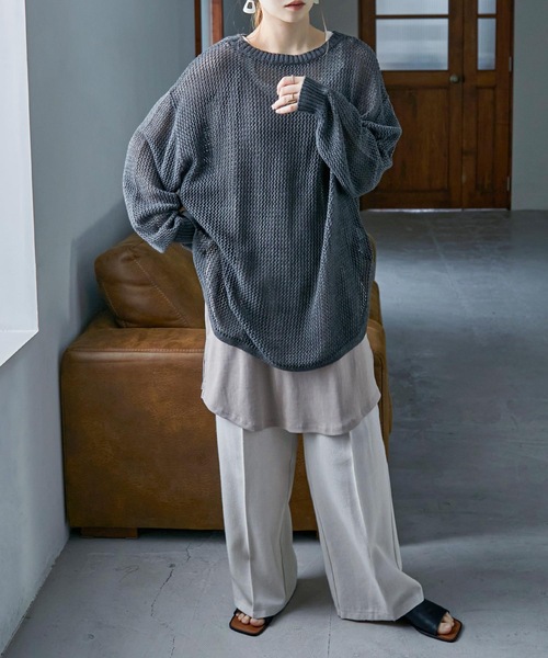 Fashion Letter(ファッションレター)の「フライスコットンレイヤードロングキャミソール(キャミソール・レディース・ブラック/オフホワイト/グレイッシュベージュ・LL/3L/M/L/4L)」の14枚目の写真
