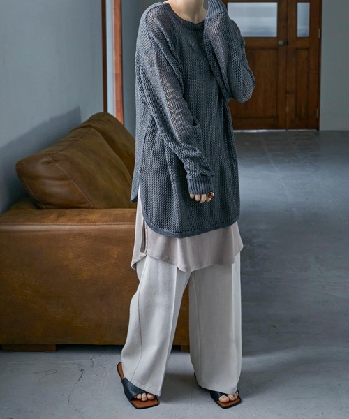 Fashion Letter(ファッションレター)の「フライスコットンレイヤードロングキャミソール(キャミソール・レディース・ブラック/オフホワイト/グレイッシュベージュ・LL/3L/M/L/4L)」の8枚目の写真