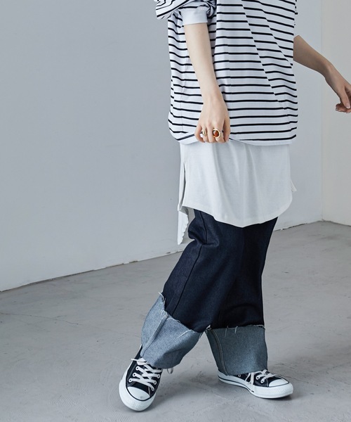 Fashion Letter(ファッションレター)の「フライスコットンレイヤードロングキャミソール(キャミソール・レディース・ブラック/オフホワイト/グレイッシュベージュ・LL/3L/M/L/4L)」の13枚目の写真