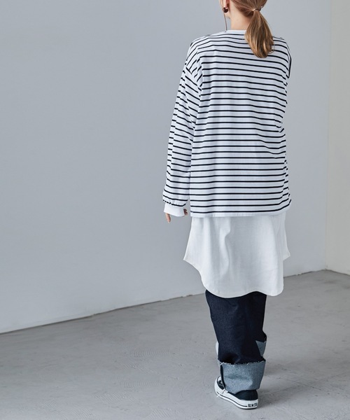 Fashion Letter(ファッションレター)の「フライスコットンレイヤードロングキャミソール(キャミソール・レディース・ブラック/オフホワイト/グレイッシュベージュ・LL/3L/M/L/4L)」の10枚目の写真