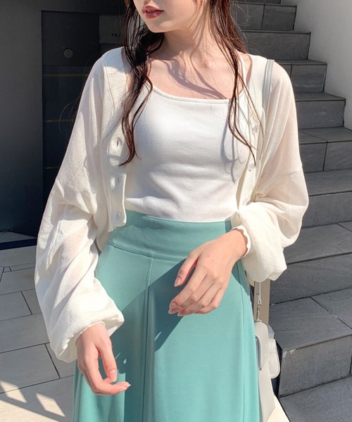 OLIVE des OLIVE（オリーブデオリーブ）の「シアーカーディガン（カーディガン/ボレロ・レディース・ブラック/オレンジ/ブルー/オフホワイト・FREE）」の2枚目の写真