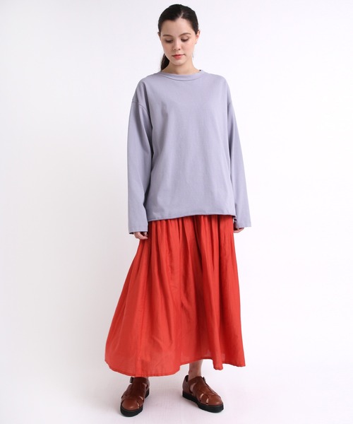 RNA-N(アールエヌエーエヌ)の「M1913 プレーティング天竺ロング丈ロングTシャツ(Tシャツ/カットソー・レディース・グレイッシュブルー/ブラウン/アイボリー/スミクロ・MEDIUM)」の9枚目の写真