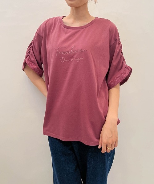axes femme(アクシーズファム)の「汗染み防止ラメ刺繍Tシャツ(Tシャツ/カットソー・レディース・キナリ/ピンク/ブラック・FREE)」の3枚目の写真