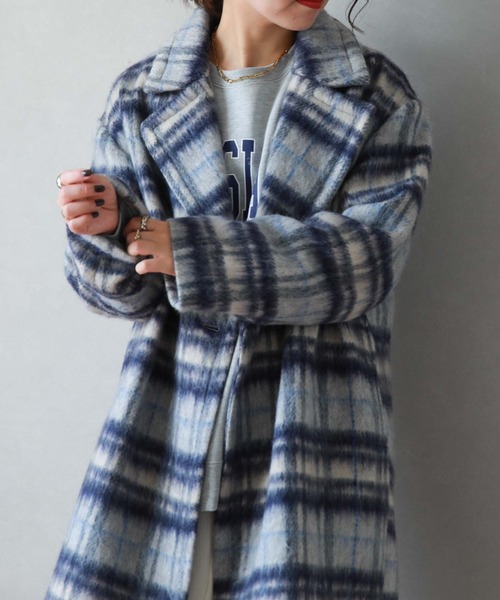archives（アルシーヴ）の「チェックシャギーコート（チェスターコート・レディース・ブルー/ベージュ/ブラック・MEDIUM）」の17枚目の写真