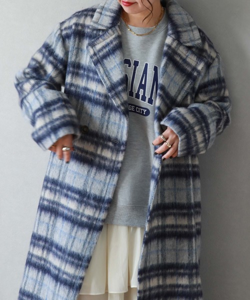 archives（アルシーヴ）の「チェックシャギーコート（チェスターコート・レディース・ブルー/ベージュ/ブラック・MEDIUM）」の18枚目の写真