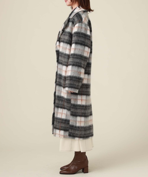 archives（アルシーヴ）の「チェックシャギーコート（チェスターコート・レディース・ブルー/ベージュ/ブラック・MEDIUM）」の4枚目の写真