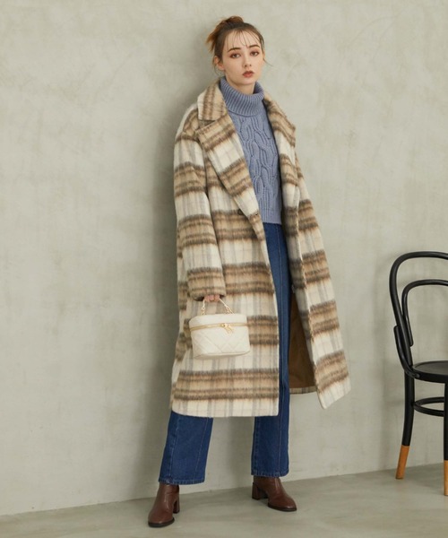 archives（アルシーヴ）の「チェックシャギーコート（チェスターコート・レディース・ブルー/ベージュ/ブラック・MEDIUM）」の15枚目の写真