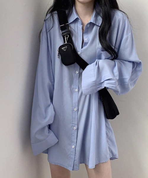 Auntie Rosa(アンティローザ)の「バンドカラーシャツ(シャツ/ブラウス・レディース・ブルー/ホワイト・SMALL/MEDIUM/LARGE)」の2枚目の写真