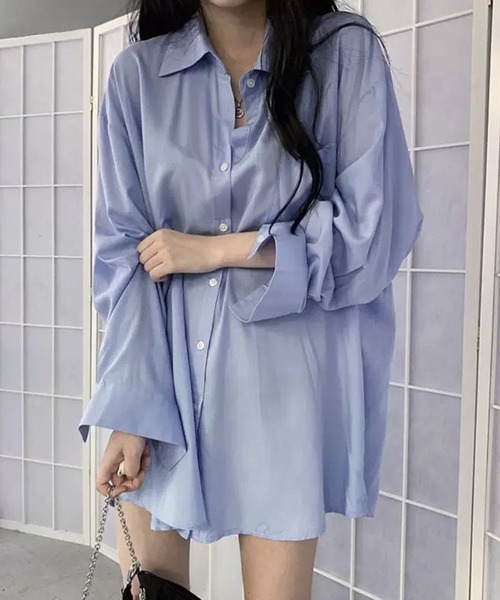 Auntie Rosa(アンティローザ)の「バンドカラーシャツ(シャツ/ブラウス・レディース・ブルー/ホワイト・SMALL/MEDIUM/LARGE)」の7枚目の写真