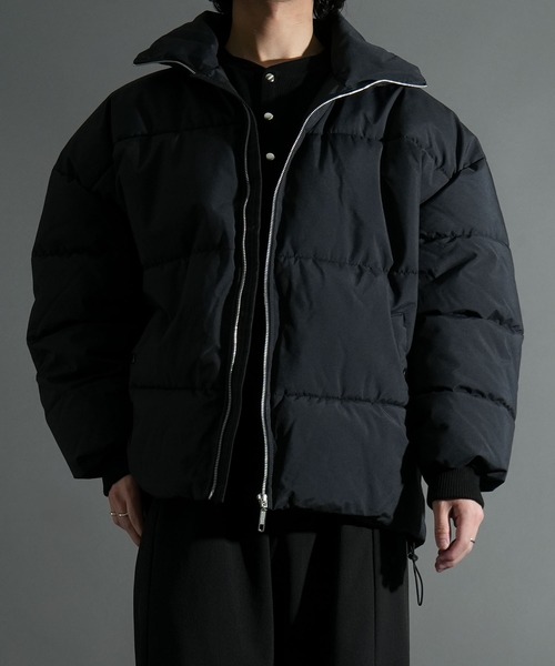半額以下42,000円送料無料スパイダー新品メンズLダウンジャケット黒 セール】ボリュームハイネック中綿ショートファイバーダウンジャケット