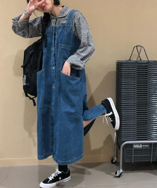 STYLEBLOCK(スタイルブロック)の「デニムサロペットスカート(デニムスカート・レディース・ブルー・M/S/2XL/L/XL)」の1枚目の写真