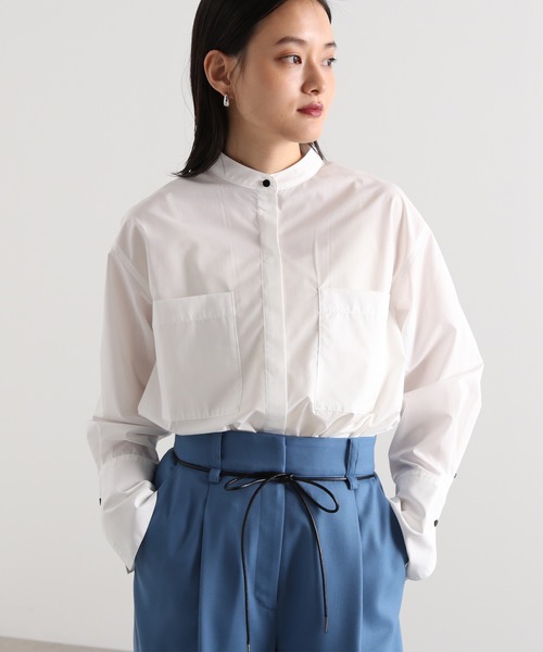 N.（N. Natural Beauty Basic）（エヌエヌナチュラルビューティーベーシック）の「◆ダブルポケットワイドカフスシャツ（シャツ/ブラウス・レディース・オフホワイト/ライトグリーン/ストライプ・MEDIUM）」の2枚目の写真