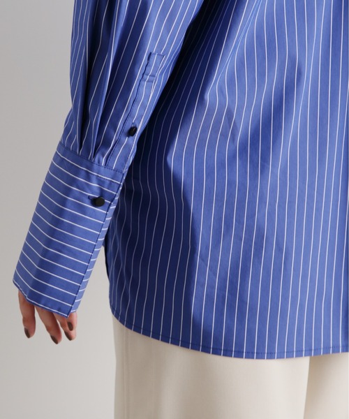 N.（N. Natural Beauty Basic）（エヌエヌナチュラルビューティーベーシック）の「◆ダブルポケットワイドカフスシャツ（シャツ/ブラウス・レディース・オフホワイト/ライトグリーン/ストライプ・MEDIUM）」の7枚目の写真