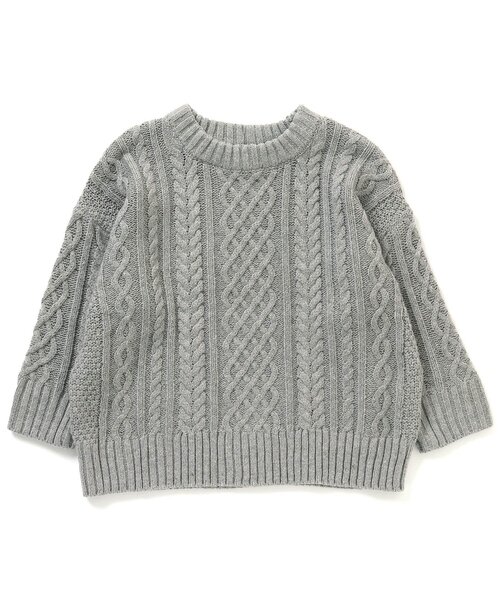 Seraph（セラフ）の「ケーブルニットセーター_ウォッシャブル（ニット/セーター・キッズ・グレー/ミント/オフホワイト/ネイビー/サーモンピンク・130/140/110/100/80/95/120/90）」の3枚目の写真