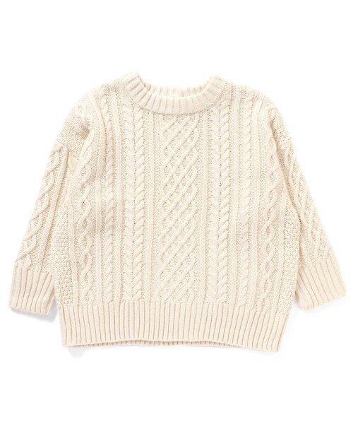 Seraph（セラフ）の「ケーブルニットセーター_ウォッシャブル（ニット/セーター・キッズ・グレー/ミント/オフホワイト/ネイビー/サーモンピンク・130/140/110/100/80/95/120/90）」の2枚目の写真