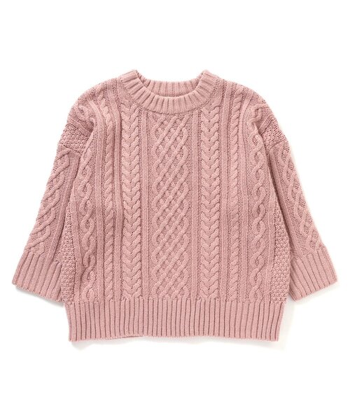 Seraph（セラフ）の「ケーブルニットセーター_ウォッシャブル（ニット/セーター・キッズ・グレー/ミント/オフホワイト/ネイビー/サーモンピンク・130/140/110/100/80/95/120/90）」の5枚目の写真