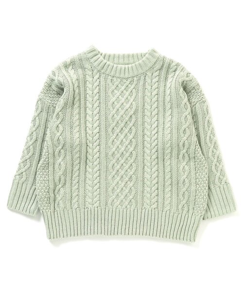 Seraph（セラフ）の「ケーブルニットセーター_ウォッシャブル（ニット/セーター・キッズ・グレー/ミント/オフホワイト/ネイビー/サーモンピンク・130/140/110/100/80/95/120/90）」の4枚目の写真