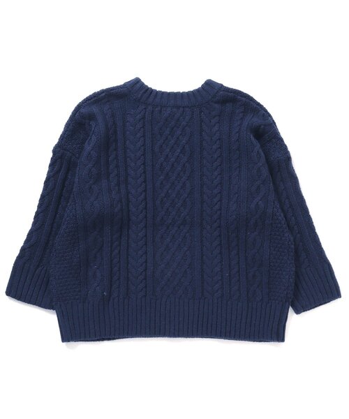 Seraph（セラフ）の「ケーブルニットセーター_ウォッシャブル（ニット/セーター・キッズ・グレー/ミント/オフホワイト/ネイビー/サーモンピンク・130/140/110/100/80/95/120/90）」の6枚目の写真