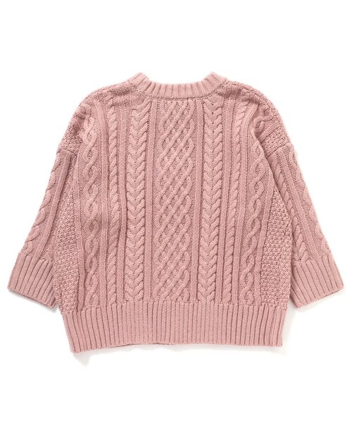 Seraph（セラフ）の「ケーブルニットセーター_ウォッシャブル（ニット/セーター・キッズ・グレー/ミント/オフホワイト/ネイビー/サーモンピンク・130/140/110/100/80/95/120/90）」の9枚目の写真