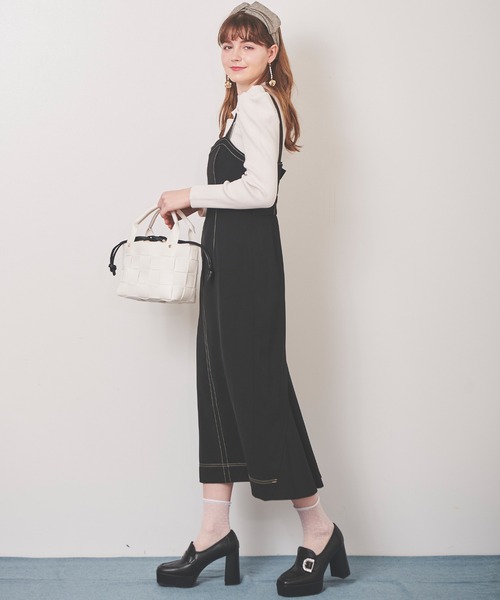 31 Sons de mode（トランテアン　ソン　ドゥ　モード）の「配色ステッチジャンスカ（ジャンパースカート・レディース・ブラック/ピンク/ダークインディゴブルー・38/36）」の11枚目の写真