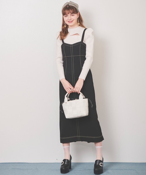 31 Sons de mode（トランテアン　ソン　ドゥ　モード）の「配色ステッチジャンスカ（ジャンパースカート・レディース・ブラック/ピンク/ダークインディゴブルー・38/36）」の12枚目の写真