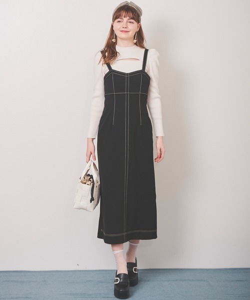 31 Sons de mode（トランテアン　ソン　ドゥ　モード）の「配色ステッチジャンスカ（ジャンパースカート・レディース・ブラック/ピンク/ダークインディゴブルー・38/36）」の13枚目の写真