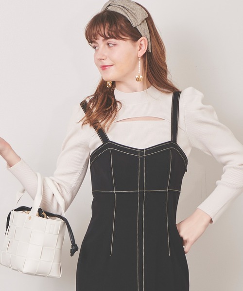 31 Sons de mode（トランテアン　ソン　ドゥ　モード）の「配色ステッチジャンスカ（ジャンパースカート・レディース・ブラック/ピンク/ダークインディゴブルー・38/36）」の14枚目の写真