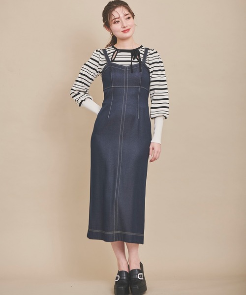 31 Sons de mode（トランテアン　ソン　ドゥ　モード）の「配色ステッチジャンスカ（ジャンパースカート・レディース・ブラック/ピンク/ダークインディゴブルー・38/36）」の15枚目の写真