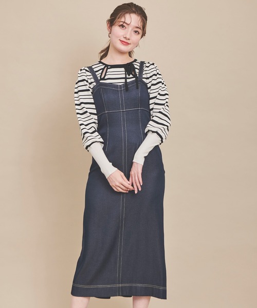 31 Sons de mode（トランテアン　ソン　ドゥ　モード）の「配色ステッチジャンスカ（ジャンパースカート・レディース・ブラック/ピンク/ダークインディゴブルー・38/36）」の16枚目の写真