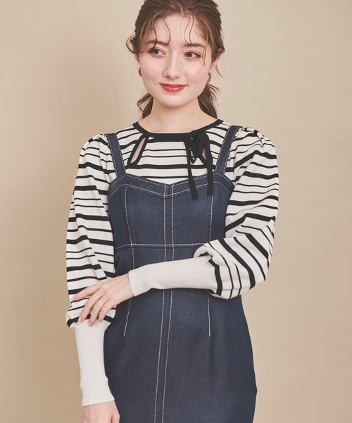 31 Sons de mode（トランテアン　ソン　ドゥ　モード）の「配色ステッチジャンスカ（ジャンパースカート・レディース・ブラック/ピンク/ダークインディゴブルー・38/36）」の17枚目の写真