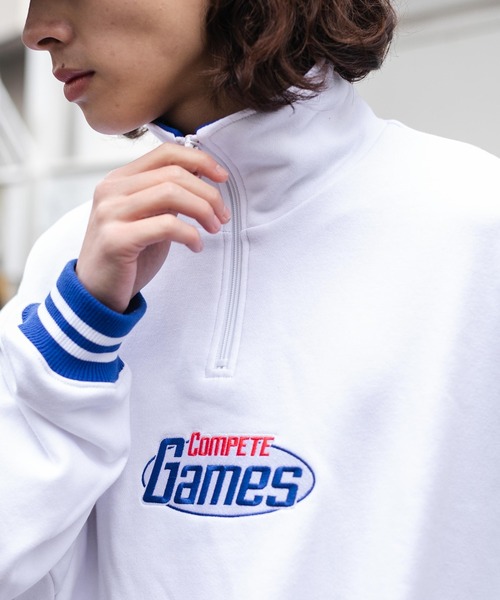 WEGO（ウィゴー）の「WEGO/ヘビーウエイト ハーフZIP切替ロゴプルオーバー（スウェット・メンズ・ブラック/ホワイト・MEDIUM/LARGE）」の3枚目の写真