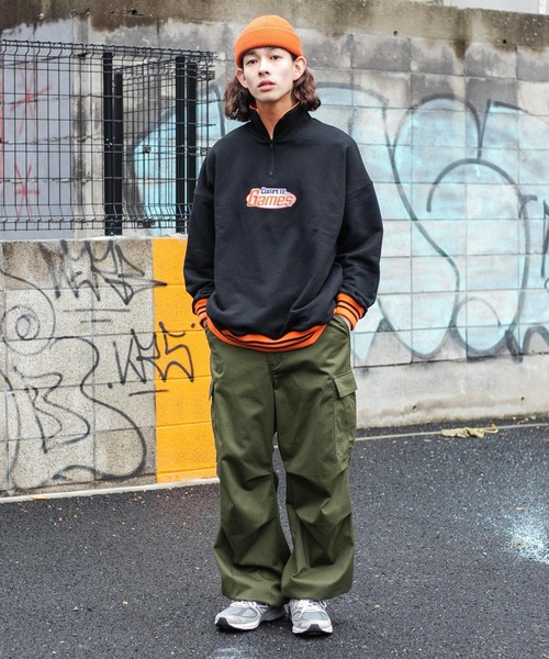 WEGO（ウィゴー）の「WEGO/ヘビーウエイト ハーフZIP切替ロゴプルオーバー（スウェット・メンズ・ブラック/ホワイト・MEDIUM/LARGE）」の12枚目の写真