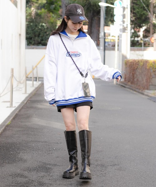 WEGO（ウィゴー）の「WEGO/ヘビーウエイト ハーフZIP切替ロゴプルオーバー（スウェット・メンズ・ブラック/ホワイト・MEDIUM/LARGE）」の17枚目の写真