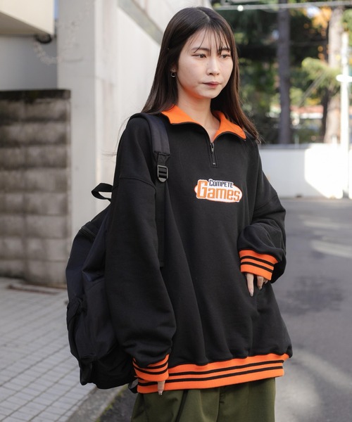 WEGO（ウィゴー）の「WEGO/ヘビーウエイト ハーフZIP切替ロゴプルオーバー（スウェット・メンズ・ブラック/ホワイト・MEDIUM/LARGE）」の18枚目の写真