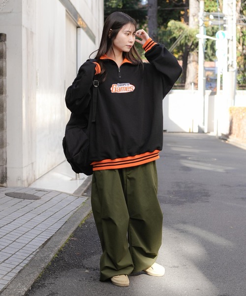 WEGO（ウィゴー）の「WEGO/ヘビーウエイト ハーフZIP切替ロゴプルオーバー（スウェット・メンズ・ブラック/ホワイト・MEDIUM/LARGE）」の20枚目の写真