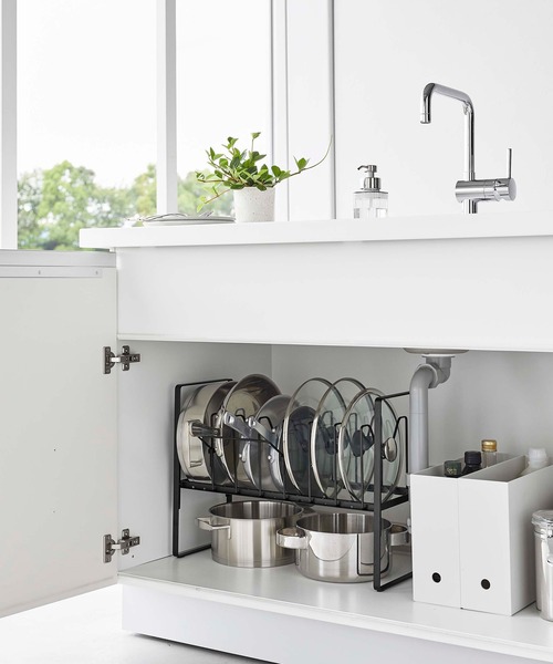 tower（タワー） シンク下高さ調整鍋蓋＆フライパン収納ラック ２段（キッチン収納）｜tower（タワー）