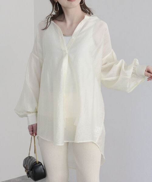 fredy emue（フレディエミュ）の「【fredy emue/フレディエミュ】シアーバックオープンシャツ（シャツ/ブラウス・レディース・アイボリー/ミント/ブラック・38）」の15枚目の写真