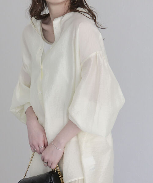 fredy emue（フレディエミュ）の「【fredy emue/フレディエミュ】シアーバックオープンシャツ（シャツ/ブラウス・レディース・アイボリー/ミント/ブラック・38）」の21枚目の写真