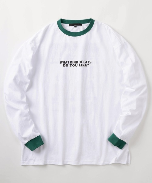 make a ray!（メイク ア レイ！）の「キャット プリント リンガー ロングスリーブTシャツ /猫プリント 長袖カットソー/【韓国スタイル】（Tシャツ/カットソー・レディース・グリーン/キャメル/ブラック・M/L）」の6枚目の写真