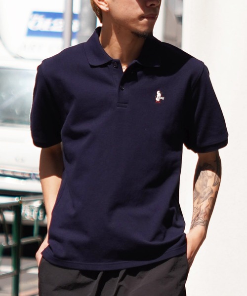 CHUMS 青白ストライプ 半袖ポロシャツ　タグ付 Keystone S/S Half Zip Polo Shirt/キーストーンショート