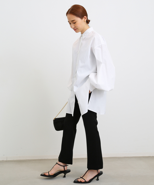 ⭐︎ドゥーズィエムクラス⭐︎ Gather Sleeve ブラウス(WHITE) ウォッシャブルサテン スタンドギャザーカラーブラウス