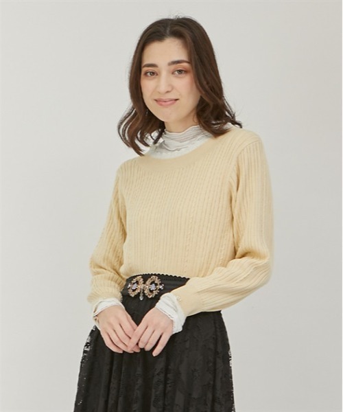 axes femme（アクシーズファム）の「バイカラーニットプルオーバー（ニット/セーター・レディース・チャコール/イエロー/ミント/ホワイト・FREE）」の4枚目の写真
