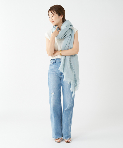 plage（プラージュ）の「【ASAUCE MELER/アソースメレ】 ASA GAZE ストール（ストール/ショール・レディース・スミクロ/ベージュ/サックスブルー・FREE）」の5枚目の写真