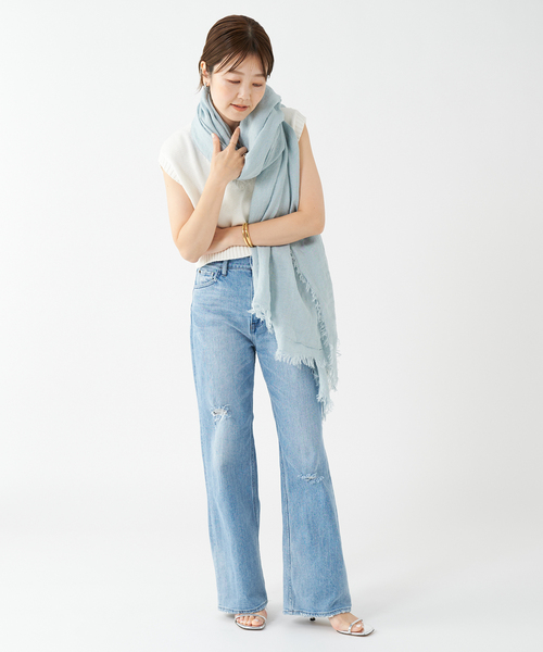 plage（プラージュ）の「【ASAUCE MELER/アソースメレ】 ASA GAZE ストール（ストール/ショール・レディース・スミクロ/ベージュ/サックスブルー・FREE）」の7枚目の写真