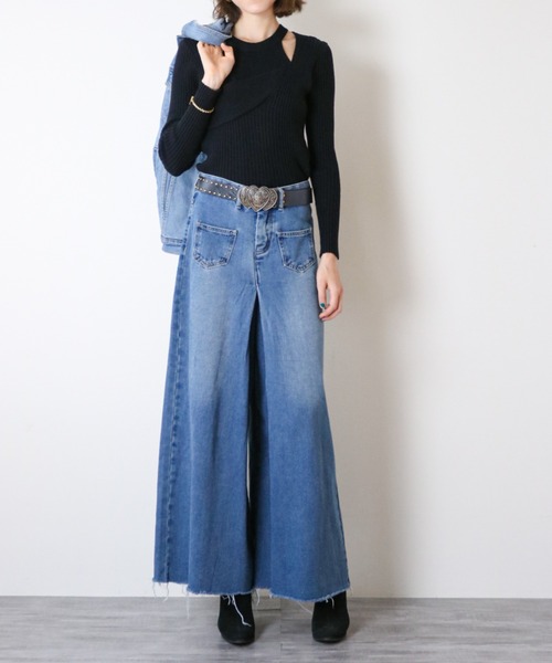 a lot of love（ア ロット オブ ラブ）の「ハイウエストワイドレングスデニム（デニムパンツ・レディース・ブラック/ブルー・L/M）」の12枚目の写真